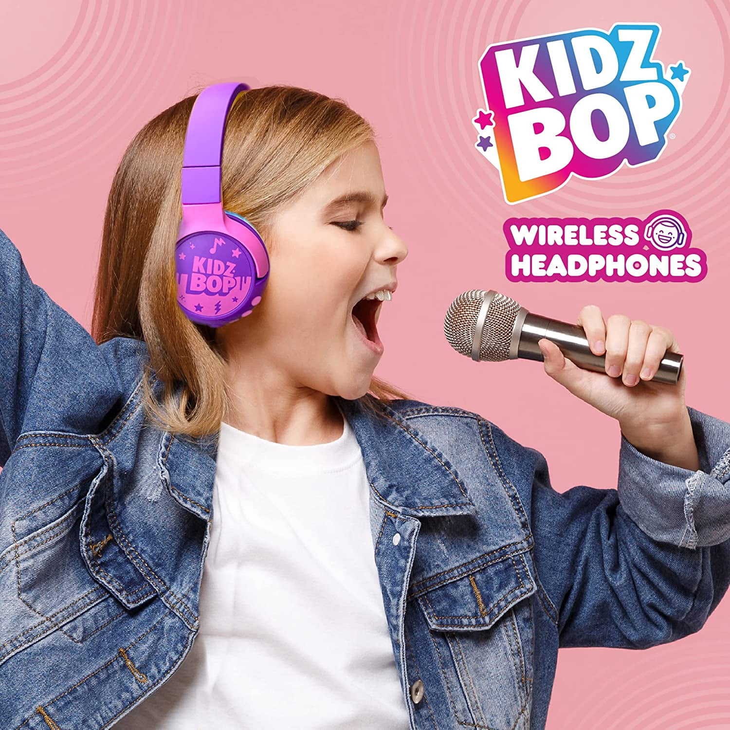 Move2Play Kidz Bop Bluetooth Headphones for Kids | Hi-Def Microphone & Speakers | 94dB Volume Limiting | Wireless | Adjustable | School Use | Gift 3 4 5 6 7 8+ Year Old Girls Boys