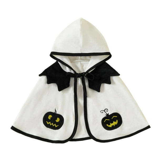 Capa poncho con capucha de calabaza para niños, disfraz de Halloween, bata para niños y niñas Blanco