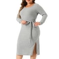 thumbnail image 2 of DARING DIVA Plus Size Round Neck Long Sleeve Ribbed Knit Midi Dress 2X Gray, 2 of 6
