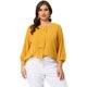 thumbnail image 4 of Plus Size Chiffon Top for Women Round Neck Tie Front Ruffle Work Blouse Top Yellow 2X, 4 of 7