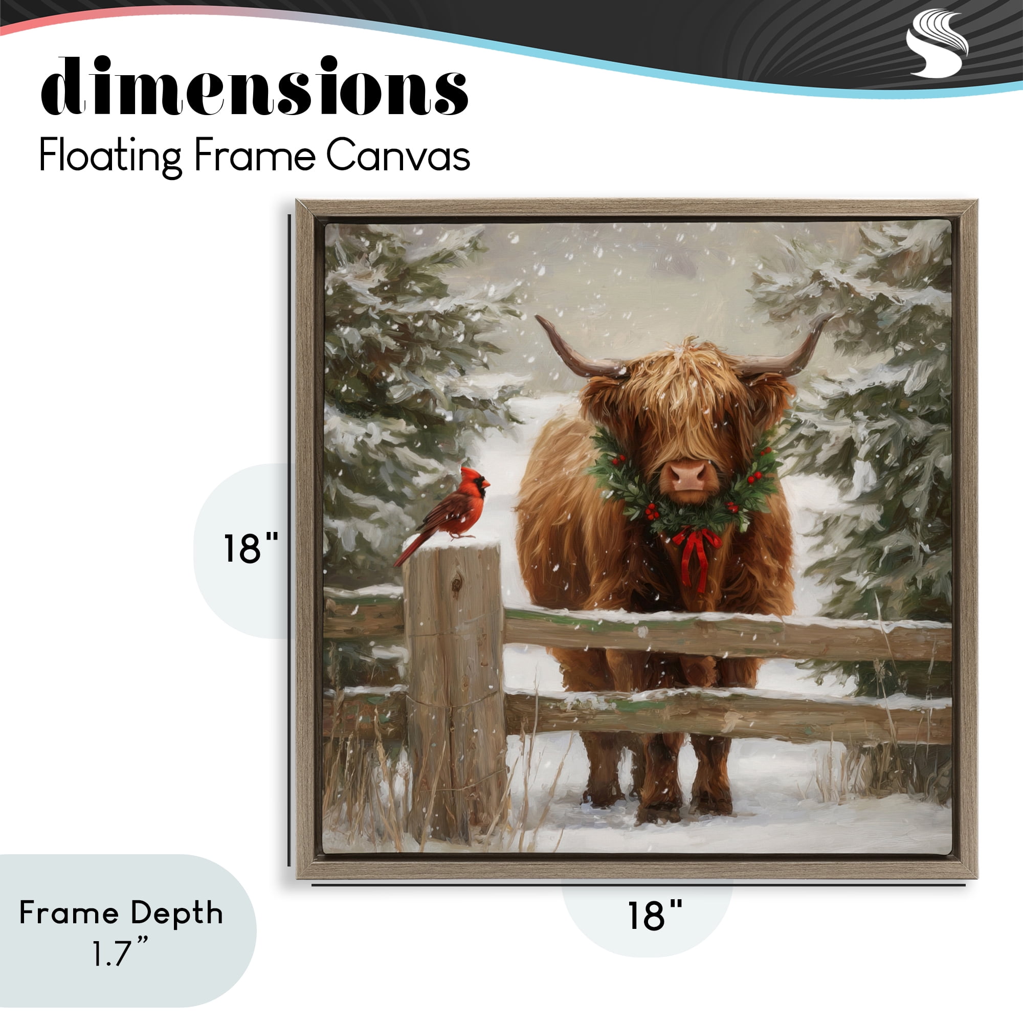 Stupell Industries Christmas Cow & Cardinal Brown Framed Floater Canvas Wall Art, design by Tina LeCour