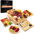 thumbnail image 6 of Bamboo Cheese Board Includes 2 Ceramic Bowls 2 Serving Plates. Magnetic 2 Drawers, Charcuterie Cutlery Knife Set, 2 Server Forks, Wine Opener, Labels, Markers. Perfect Gift, 6 of 10