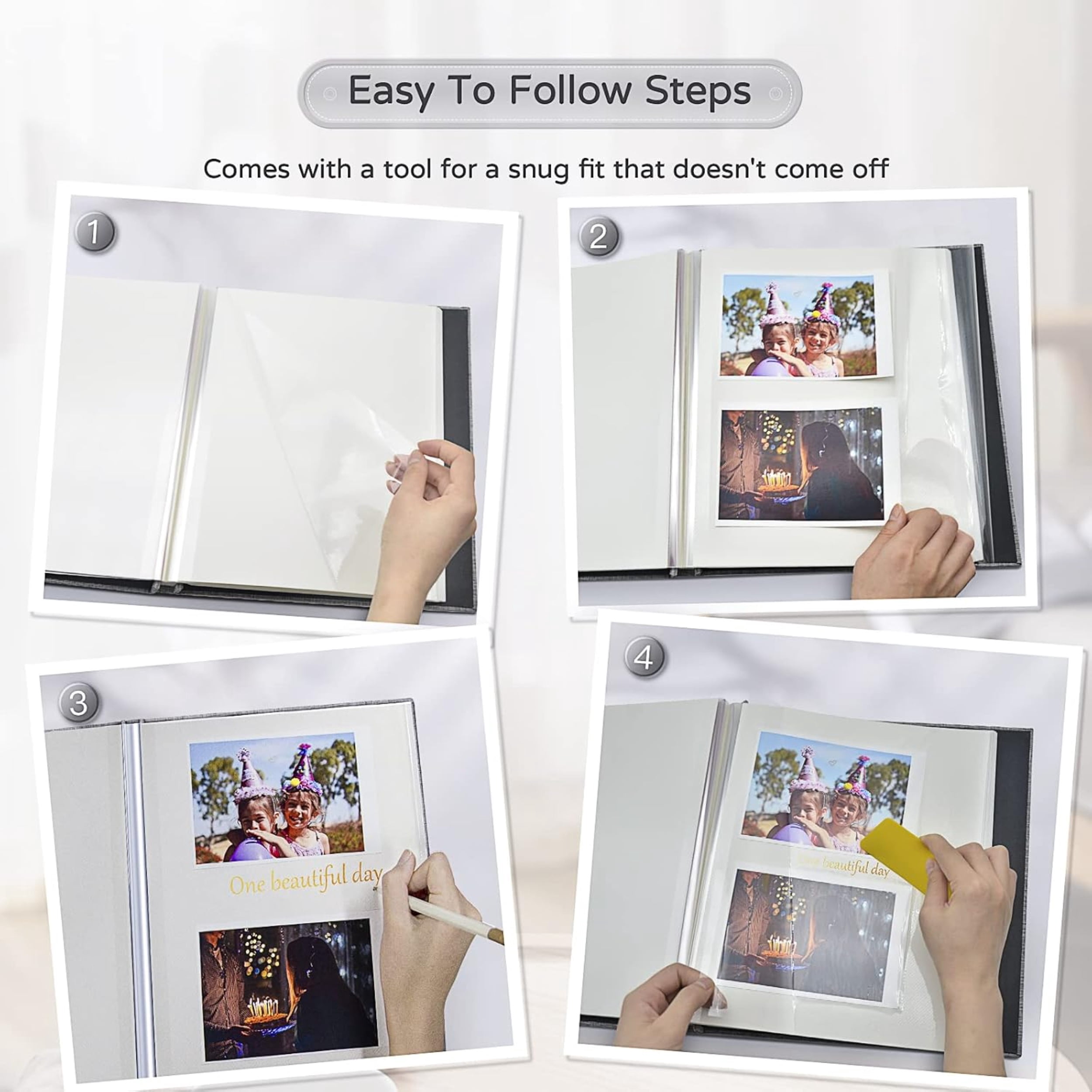 Large Photo Album Self Adhesive 4x6 5x7 8x10 Scrapbook Album DIY Picture Book, Gifts for Mom, Family Baby and Wedding, with Metal Pen and Plastic Board