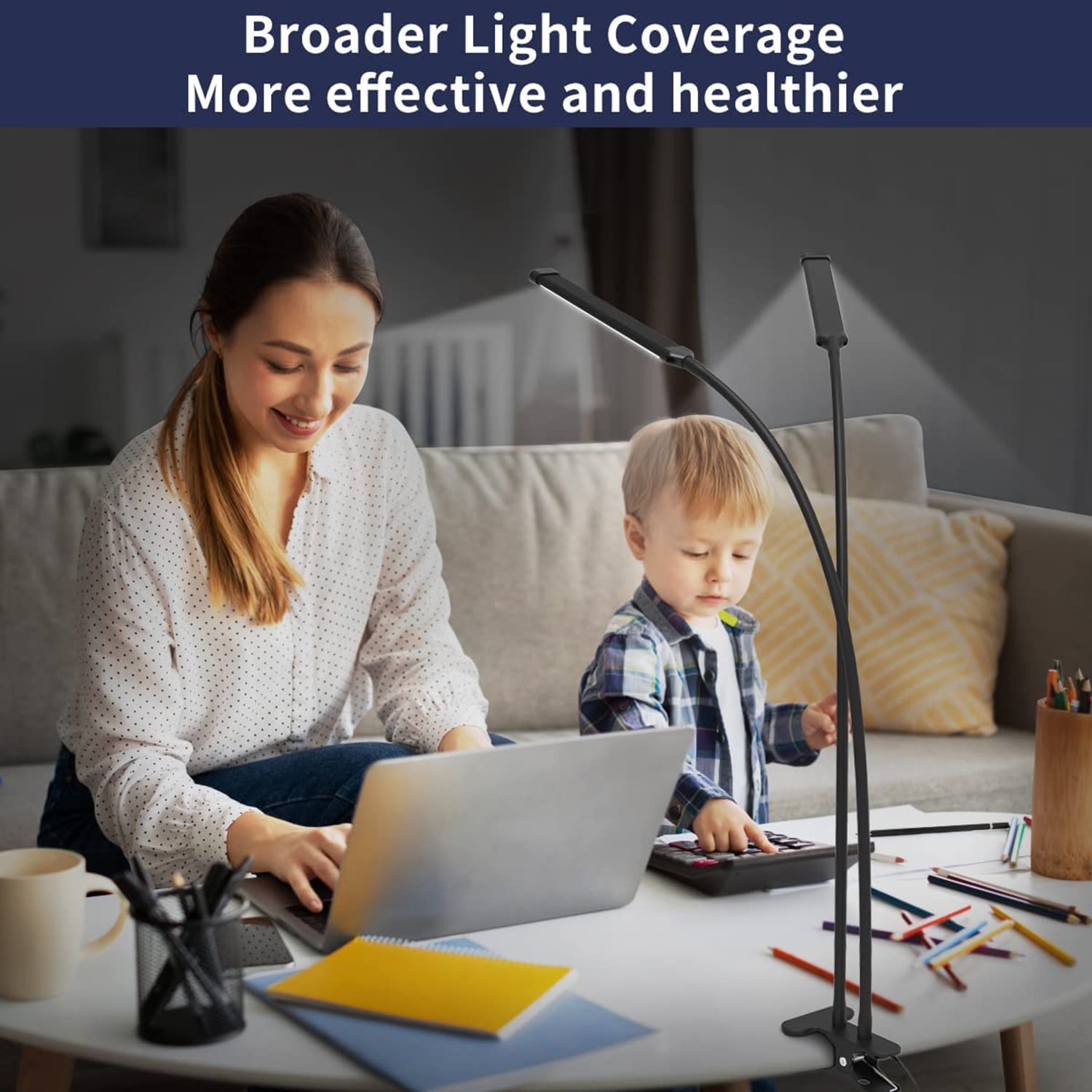 Lapalife Dual Heads Desk Lamp Dimmable 3 Colour 10 Brightness Levels 27.6inch Flexible Gooseneck Lamp Easy Clip on Reading Light Led Table Lamp for Home Office