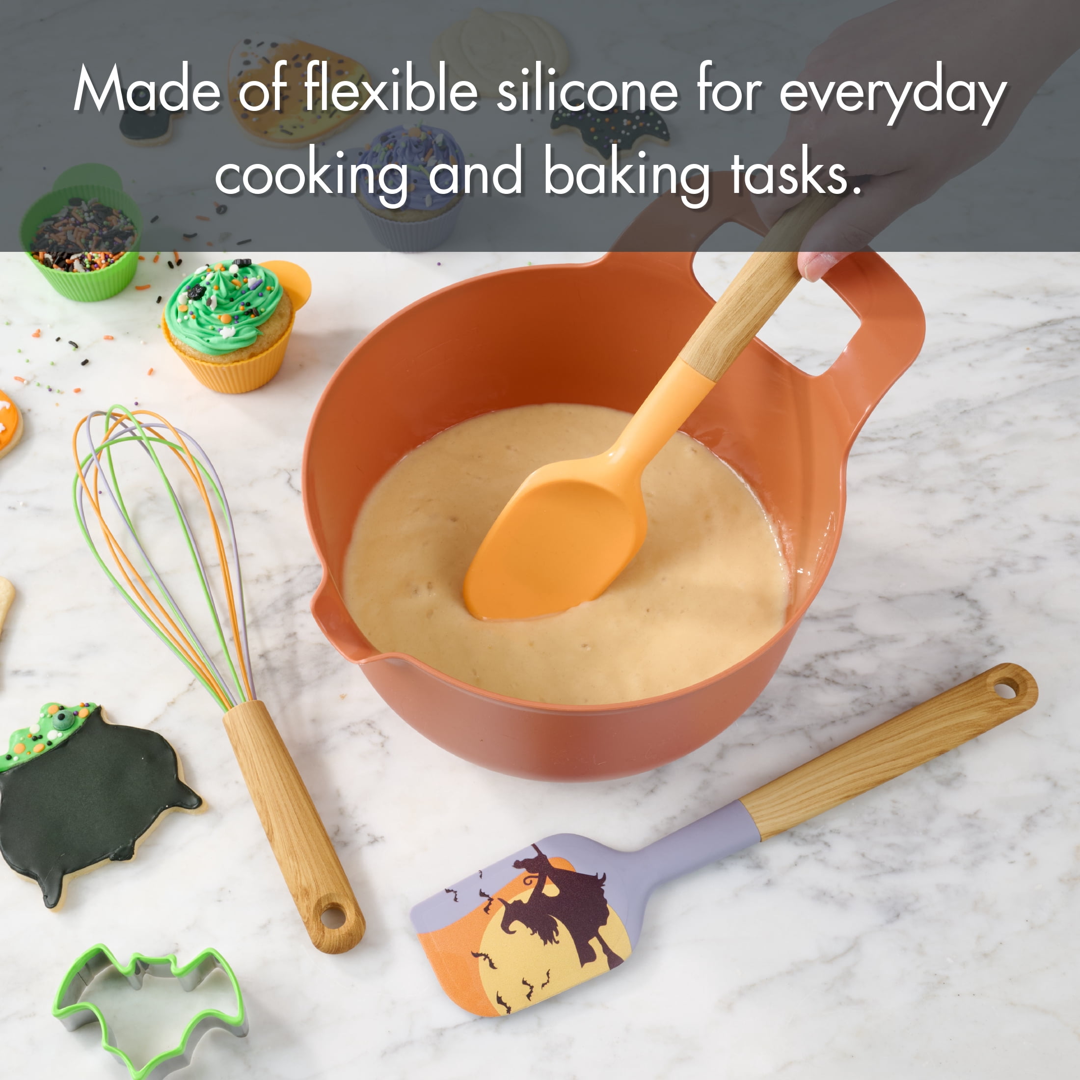 Way To Celebrate Halloween 3-Piece Baking Tool Set, Orange, Green, Purple