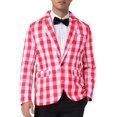 thumbnail image 1 of INSPIRAR CHIC Traje de Día del Padre para Hombre, Blazer de Cuadros Gingham de Un Solo Botón, Corte Regular, Solapa Notch, XL Rojo y Blanco, 1 of 5