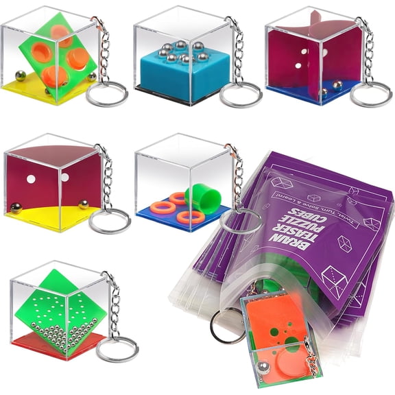Brain Teaser Puzzle Cube Keychains, 6-Pack Mini Maze Toys for Kids, Party Favors, Goodie Bag Fillers & Classroom Rewards