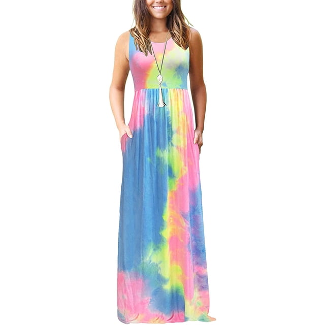 Vestido largo suelto sin mangas de verano para mujer Vestido largo casual con bolsillos Xemadio FSHY034-276