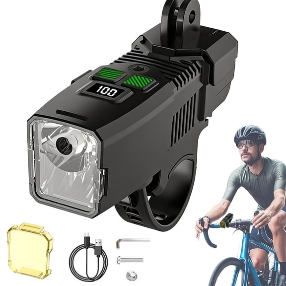 Eyotto 2000mAh Bike Light with Digital Display, Auto Adjustble Sensoring Bicycle Headlight, Rechargeable Bike Light with Cover for Rainy Foggy Day