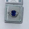 thumbnail image 3 of 3Ct Emerald Cut Blue Sapphire Diamond Halo Engagement Ring 14K White Gold Finish, 3 of 5