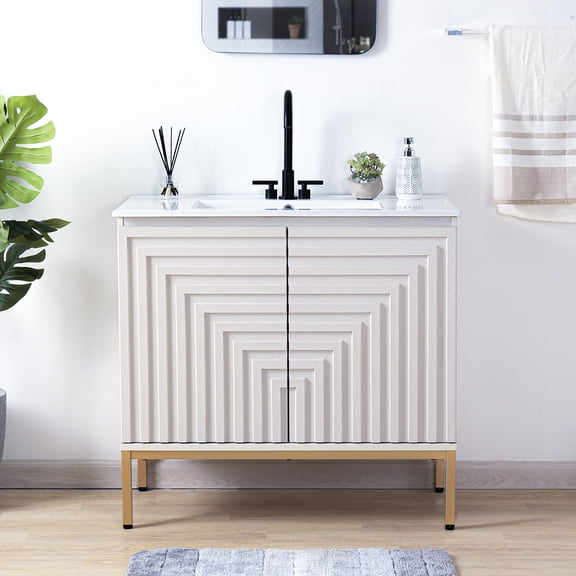 JONATHAN Y Rowan 36 in. W x 18 in. D x 33 in. H, 2-Shelf, Bath Vanity Cabinet ONLY, White, VAN1021D