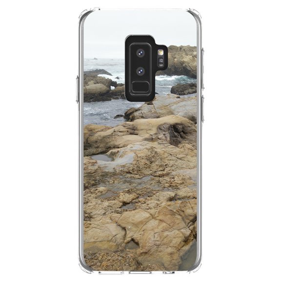 DistinctInk Clear Shockproof Hybrid Case for Samsung Galaxy S9  PLUS (6.2" Screen) - TPU Bumper, Acrylic Back, Tempered Glass Screen Protector - Point Lobos Reserve