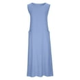 thumbnail image 4 of Wycnly Summer Dresses for Women Casual Solid Cotton Linen Plus Size Loose Pocket Tank Dresses 2025 Sleeveless Crewneck Plain Long Formal Dress Light Blue XXXL, 4 of 6