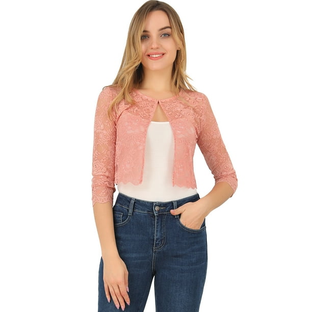 AllegK Dde San Patricio Cárdigan Elegante De Bolero De ManLarTop De Encaje Floral Transparente PaMujer RoXS