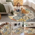 thumbnail image 6 of 3.3ft Round Rug, Vintage Boho Non-Skid Rubber Backing Large Area Rugs - Living Room Bedroom Home Office, Chic Farmhouse Neutral Morocco Geometric Indoor Floor Mat Carpets Washable Rug, 6 of 9