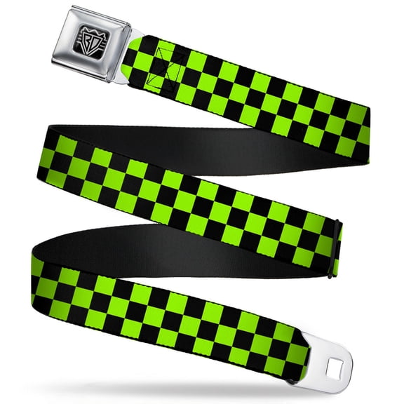 Buckle-Down Belt, Seatbelt Buckle Belt, Checker Black Neon Green, 30 to 44 Inches