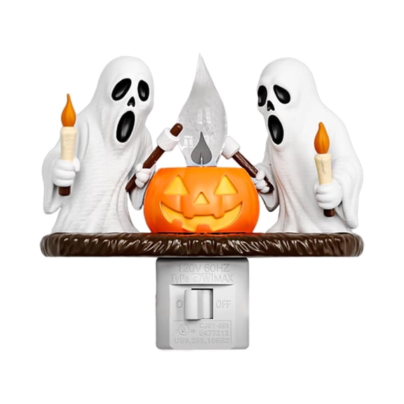 Halloween Night Light, Ghost Night Light Campfire Flickering, Halloween Decor Night Lights for Kids, Plug in Ghost Nightlight for Halloween Decorations Party Gift