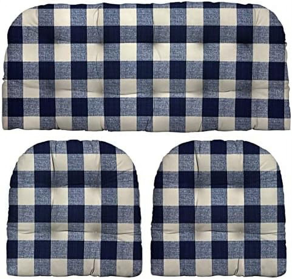 Décor Indoor Outdoor Farmhouse Buffalo Plaid 3 Piece Tufted Wicker