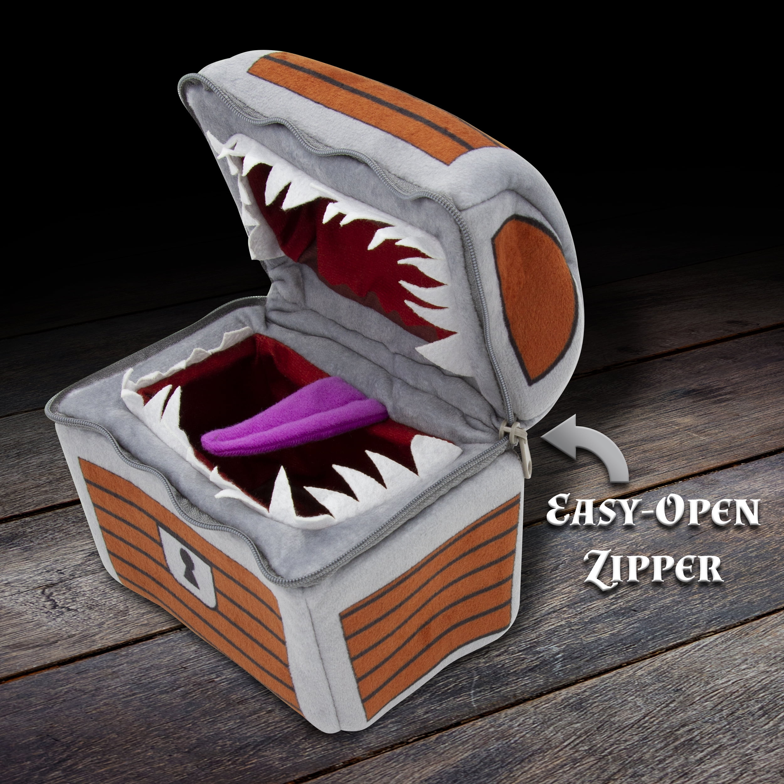 CASEMATIX Mimic Dice Chest with 7 RPG Dice - Plush DnD Mimic Chest Dice Holder