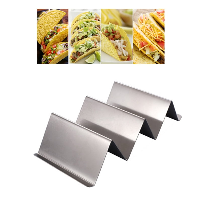 Taco Stands Steel Holder with Salad Cup Taco Rack Oven Safe Two Grids Dishwasher 