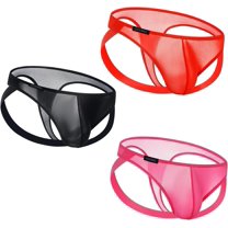 JOCKMAIL 3PCS/Pack Mens Thongs Underwear JockStrap Mens Bikini Underwear G-string Jockstraps for Men Ice Silk Jockstrap