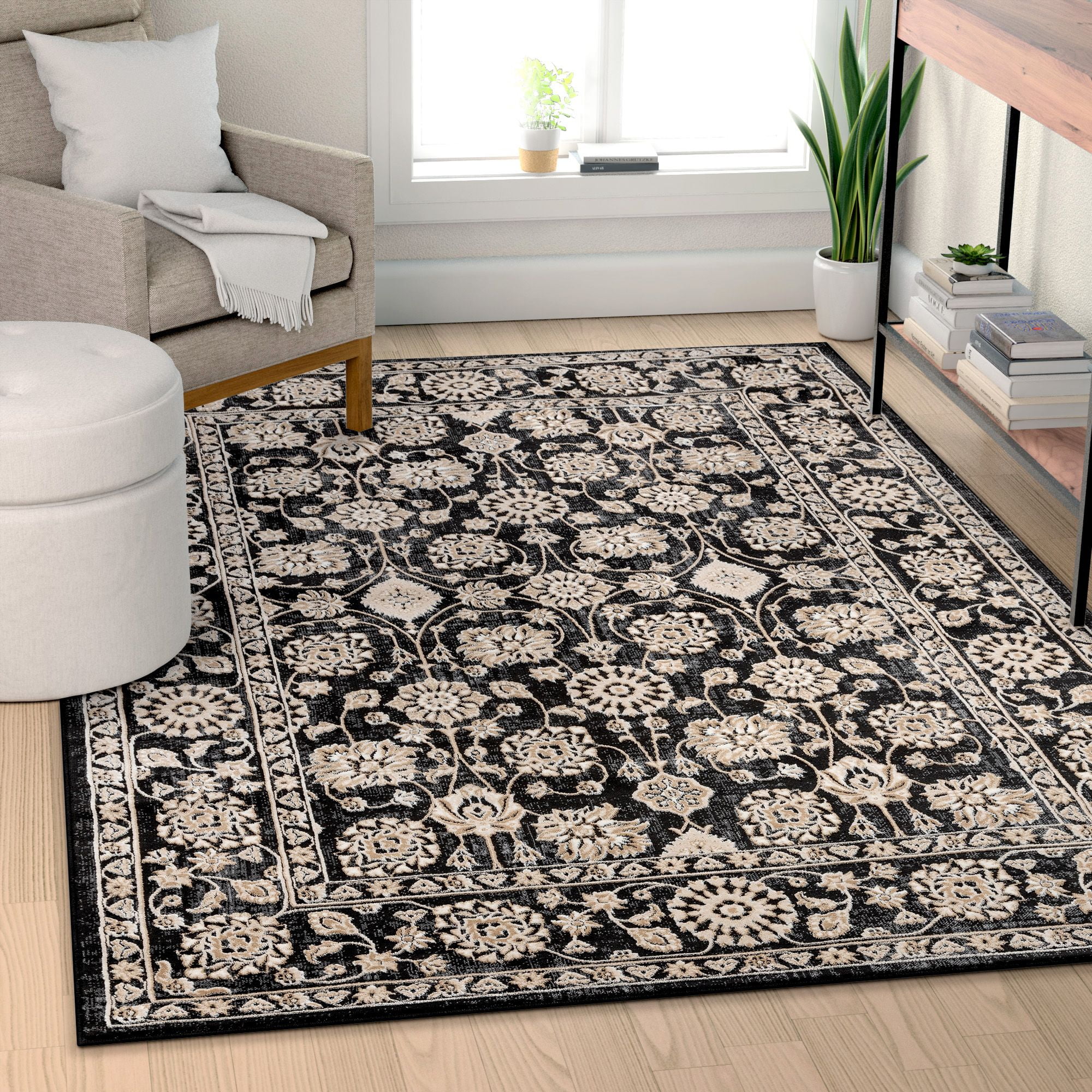 Well Woven Alina Grey Persian Floral High and Low Pile Area Rug
