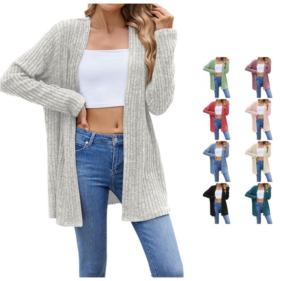 HCYSFG Womens Ribbed Cardigan Open Front Long Sleeve Loose Fit Casual Daily Layering Knit Sweater Soft Longline Duster