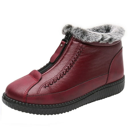 

Winter Boots for Women Fur Lined Warm Snow Boots Zipper Front Ankle Boots Faux Leather Outdoor Comfortable Shoes