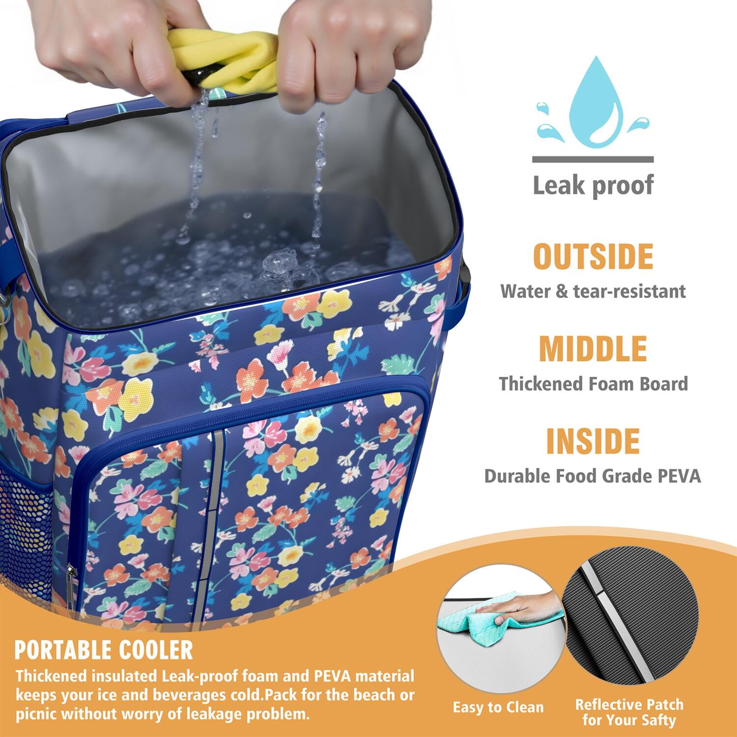 Travel Cooler Bag - Pioneer Flower Floral Print Pattern Camping Beer Cooler Backpack with Bottle Opener- Waterproof Insulated Picnic Backpacks - Cooler Bag for Beach