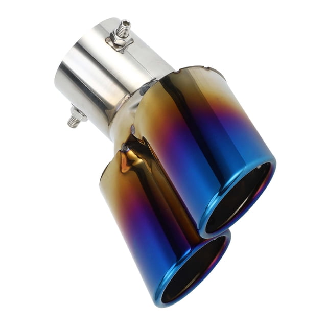 Unique Bargains Slant Dual Exhaust Tip 2.4" Inlet 4.9" Outlet 6.3" Length Universal Stainless Steel Burnt Blue