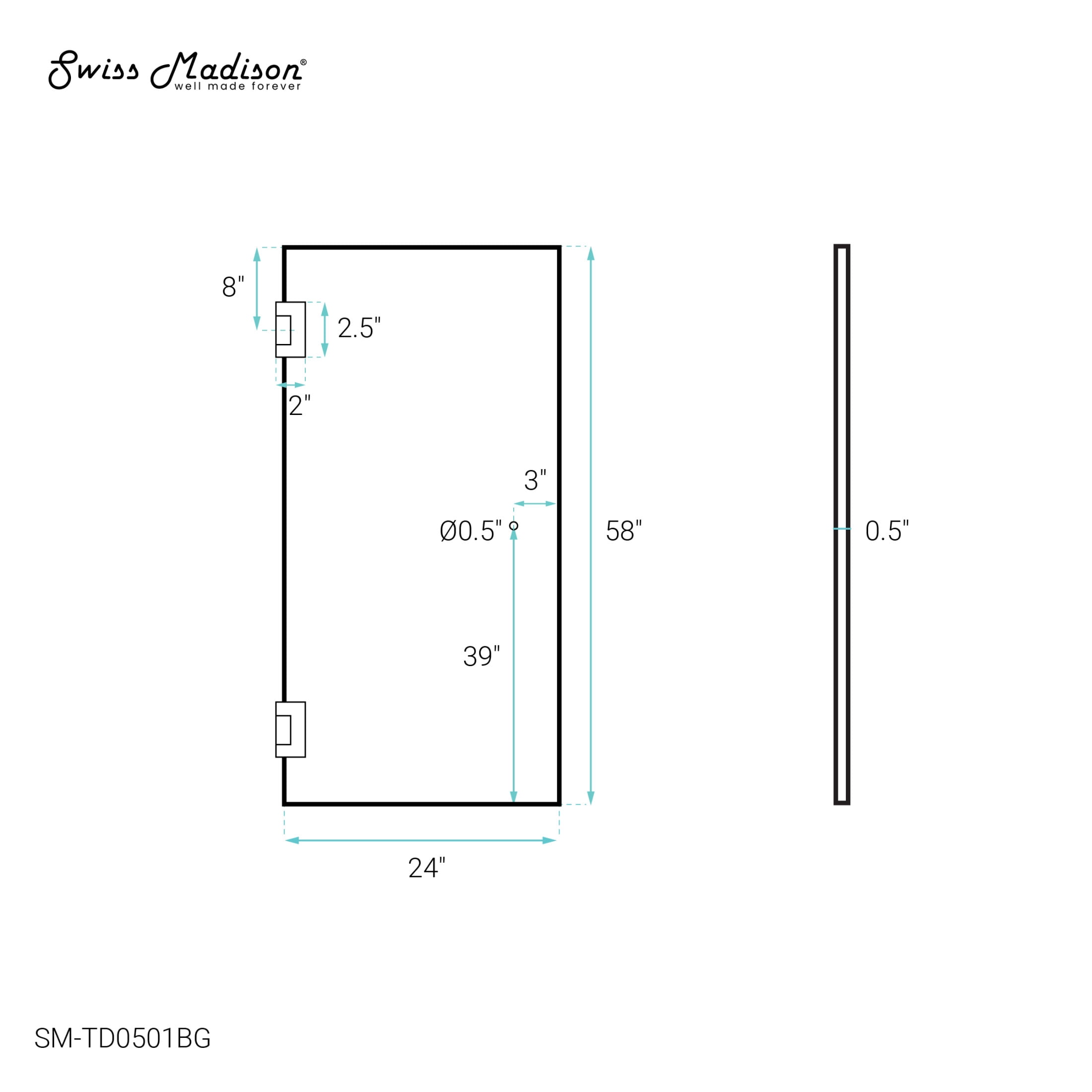Voltaire 24 x 58 Frameless Pivot 3/8 in. (10mm) Ultra Clear Tempered Glass Tub Door with Black Matte Hardware