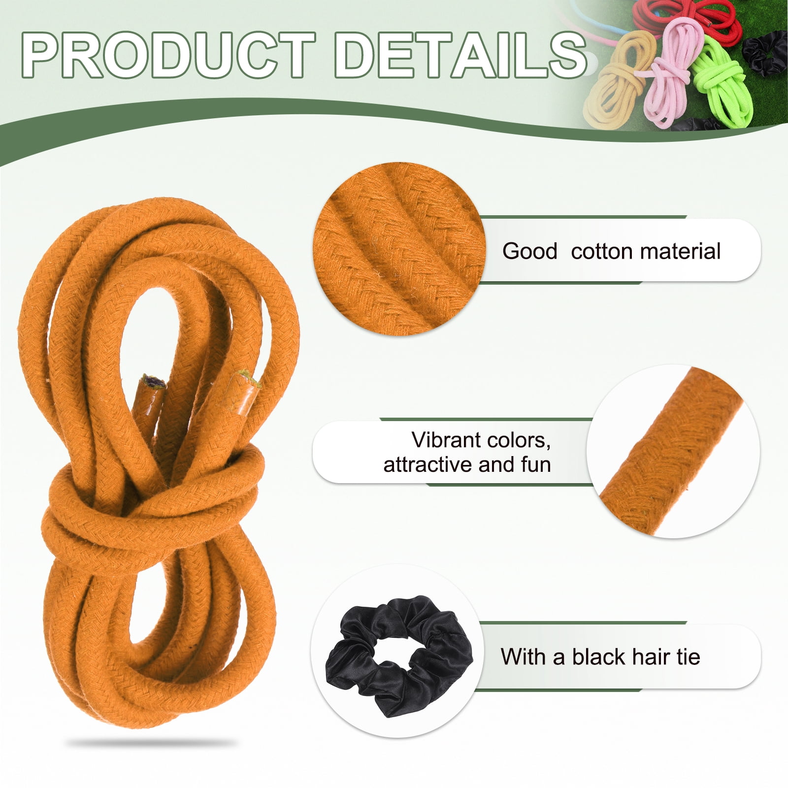 Gymnastics Rope, Exercise Fitness Aerobic Gymnastic Skipping, Rhythmic Gymnastics Arts Rope with Hair Tie 3 Meters& 2Pcs & Yellow - Fit for (Fitness/Outdoor Activities/Yoga)