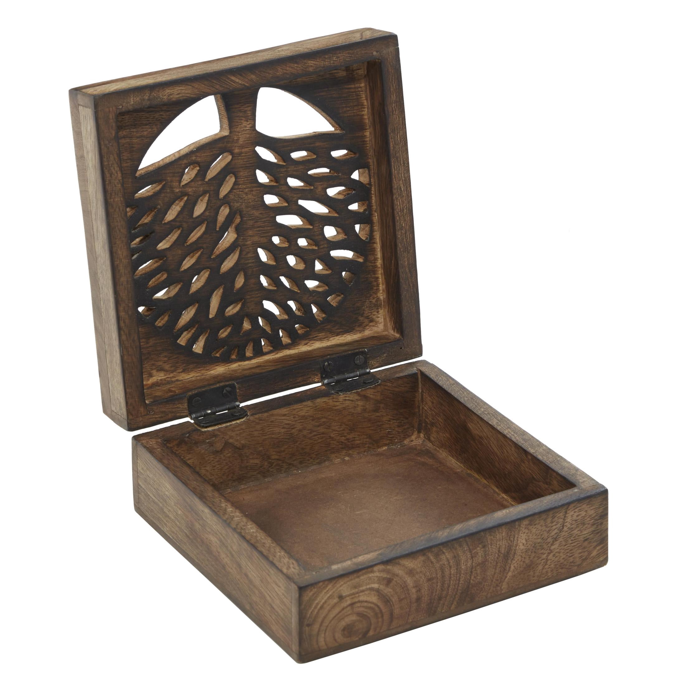 DecMode Tree Handmade Brown Wood Decorative Box with Hinged Lid, 3 Count