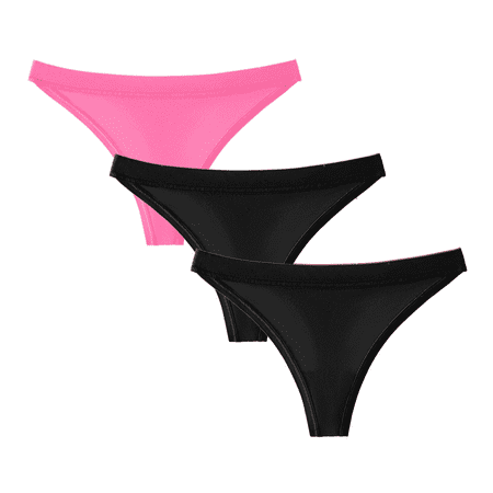 Meiodtion Underwear for Women Comfort Thong Cheeky Banded Waist Panties Elastic Flat Seams Stretchable Panty Hot Pink L