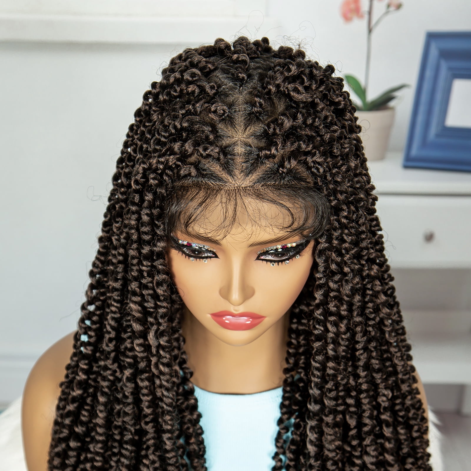 Braided Wigs for Women Synthetic Full Lace Wig Braided Wigs Knotless Box Braided Wigs Braid Braiding Hair Water Wave Wavy Braids Wigs 26 inches (1B/30 Color)