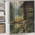 thumbnail image 5 of Brebasf Rustic Fall Duck Cabin 4 Pcs Waterproof Shower Curtain Set,Watercolor Hunting Theme Wood Boarded Farmhouse Mallard Ducks with Waterproof Toilet Cover Shower Mat Rugs, 5 of 8