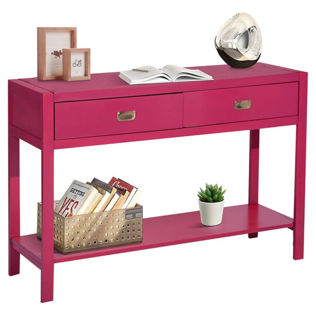 FurnitureR Bianca Modern Wood Console Table with 2 Drawers in Pink