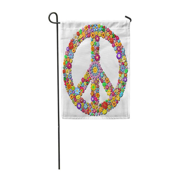 SIDONKU Colorful Hippy Peace Symbol Groovy Flowers Sign Woodstock Floral Love Garden Flag Decorative Flag House Banner 12x18 inch