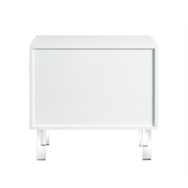 Andres White Side Table - Lacquer-Finish, Lucite Leg, - Walmart.com