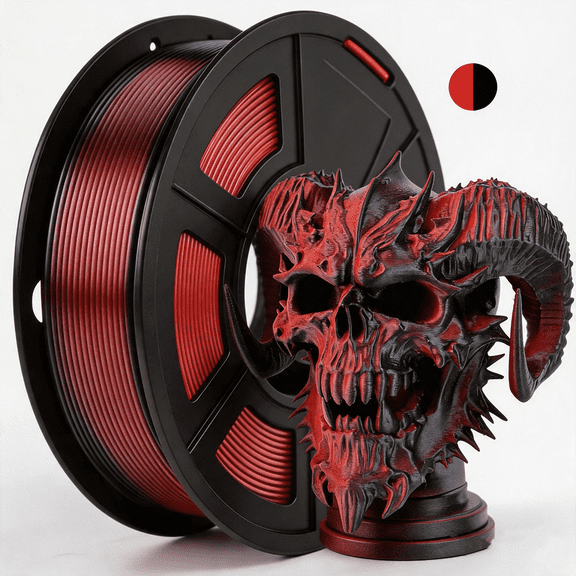 Silk Dual Color Filament, red and black 2 in 1 Coextrusion Silk PLA Filament 1.75mm, Color Change 250g(0.55lbs) Spool