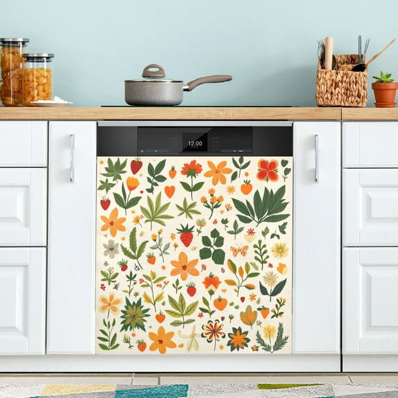 Yayeee Magnetic Dishwasher Cover for The Front Decoration Home Kitchen Machine Sticker Protector, Leaves Pattern