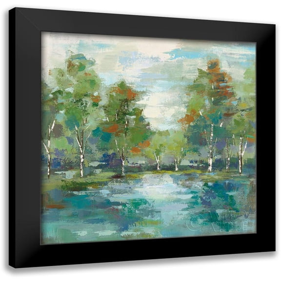 Vassileva, Silvia 12x12 Black Modern Framed Museum Art Print Titled - Forest at Dawn Turquoise