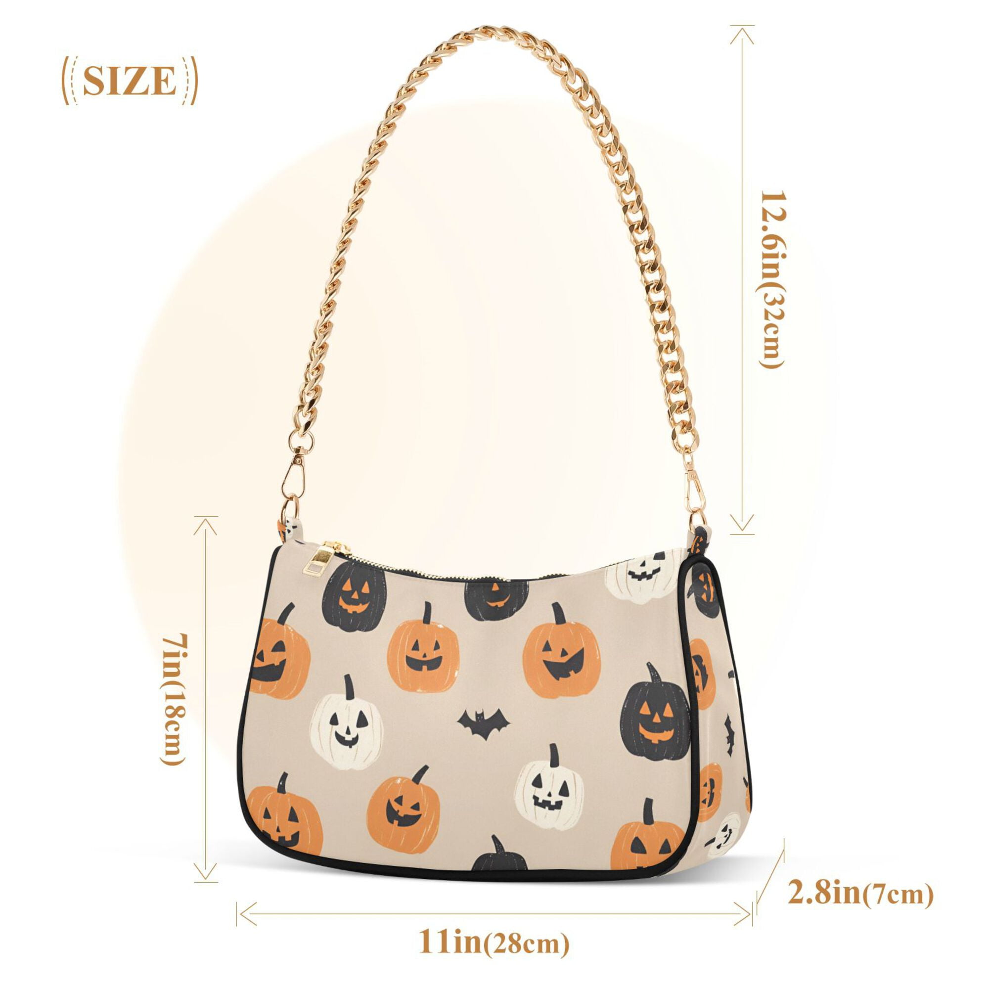 FORMRS Womens Shoulder Bag with Chain Strap Clutch Purse Cute Tote Handbag, Beige Halloween Pumpkin