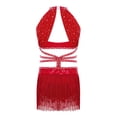 thumbnail image 5 of inlzdz Fringe Latin Dance Dress for Girls Sparkly Sequin Tassel Stage Outfit Chacha Rumba Jazz Ballet Leotards Red 16, 5 of 7