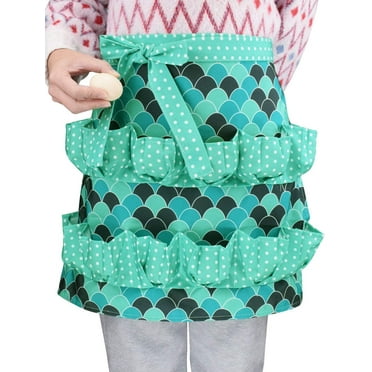 Egg Collecting Gathering Apron with Deep Pockets Green Squama Pattern Canvas Waterproof Apron Egg Holder for Hen Duck
