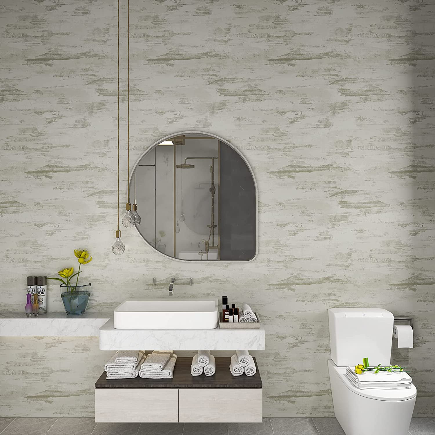 VEELIKE 15.7''x118'' Concrete Wallpaper Peel and Stick Distressed Concrete  Contact Paper for Countertops Waterproof Removable Industrial Thick
