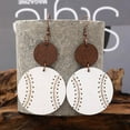 thumbnail image 5 of Sports Game Ball Football Basketball Wooden Leopard Print Drop Earrings for Women Round Baseball Soccer Volleyball Dangle Earrings Fans Players Holiday Jewelry, 5 of 6
