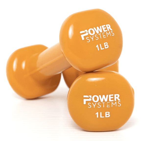 Power Systems 1 lb Deluxe Vinyl Dumbbells Set, Pair of Dumbbell Weight with Non-Slip Grip (Orange)