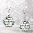 thumbnail image 4 of Ball Earrings,Disco Earrings,Silver Mirror Ball Earrings,70s Earrings,60's Or 70's Disco Ball Earrings For Women's Costume Accessories,Halloween Earrings For Women Disco Outfit Accessories, 4 of 7