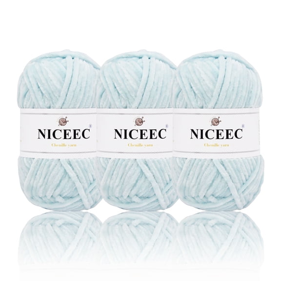 NICEEC 3 Skeins Soft Chenille Yarn Blanket Yarn Velvet Yarn for Knitting Fancy Yarn for Crochet Weaving DIY Craft Total Length 3×85m (3×93yds, 3×50g)_Canal Blue